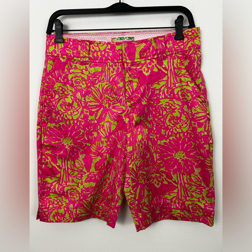 Lilly Pulitzer Resort Shorts Womens Size 2 Hot Pink Lime Green Floral‎ Casual